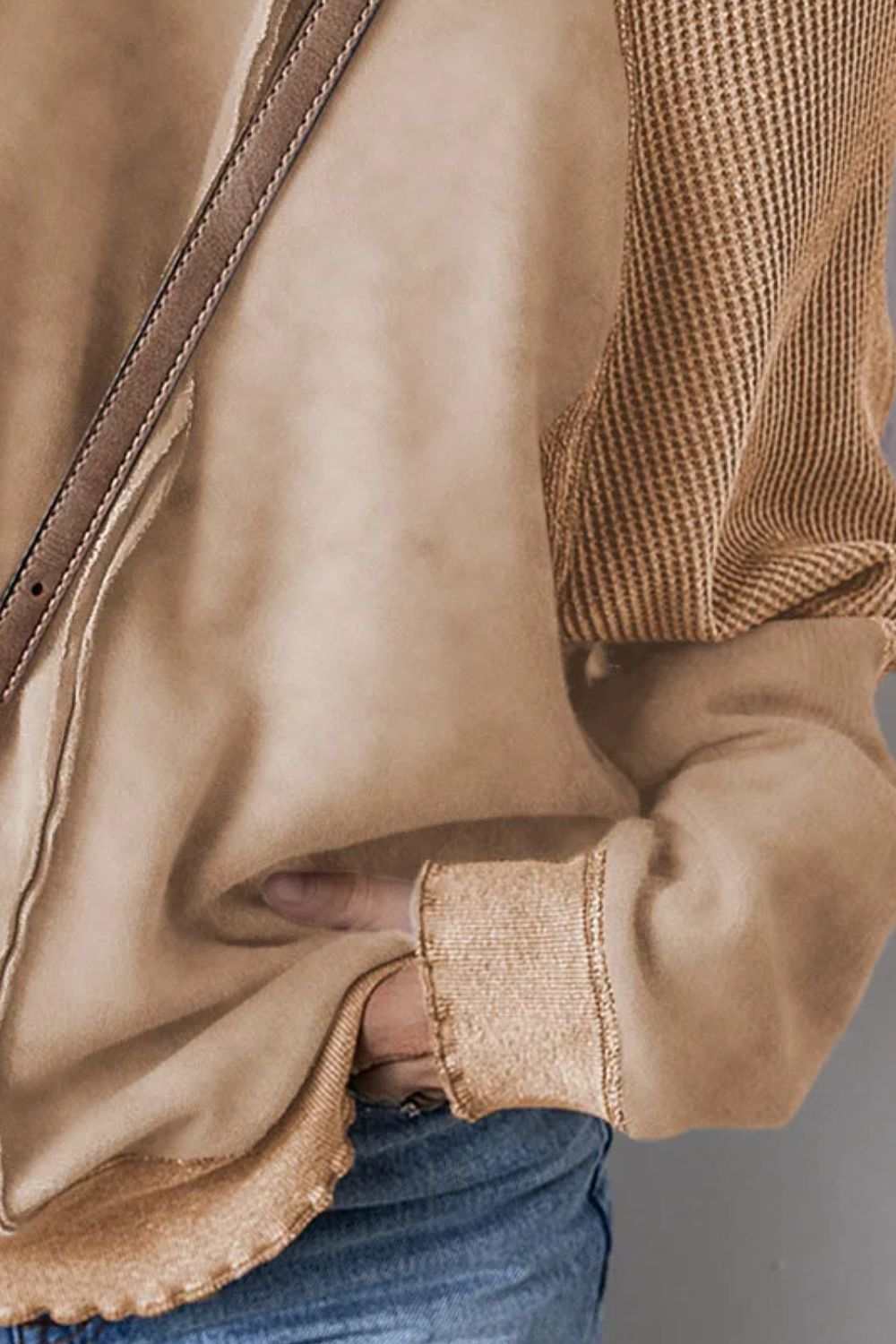 Exposed Seam Long Sleeve Sweatshirt Tan