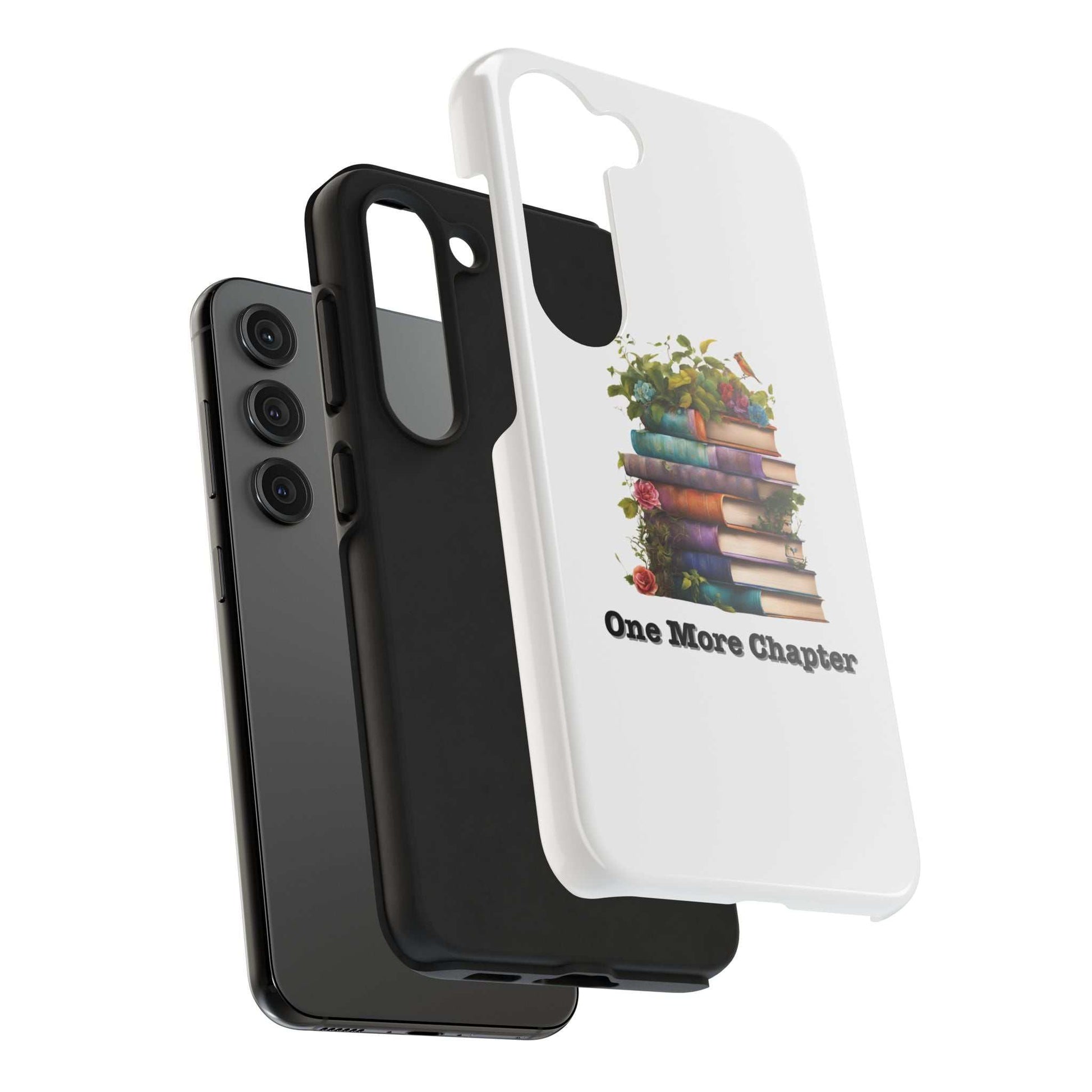 Phone case with a book pile design, perfect for book lovers and impact protection.