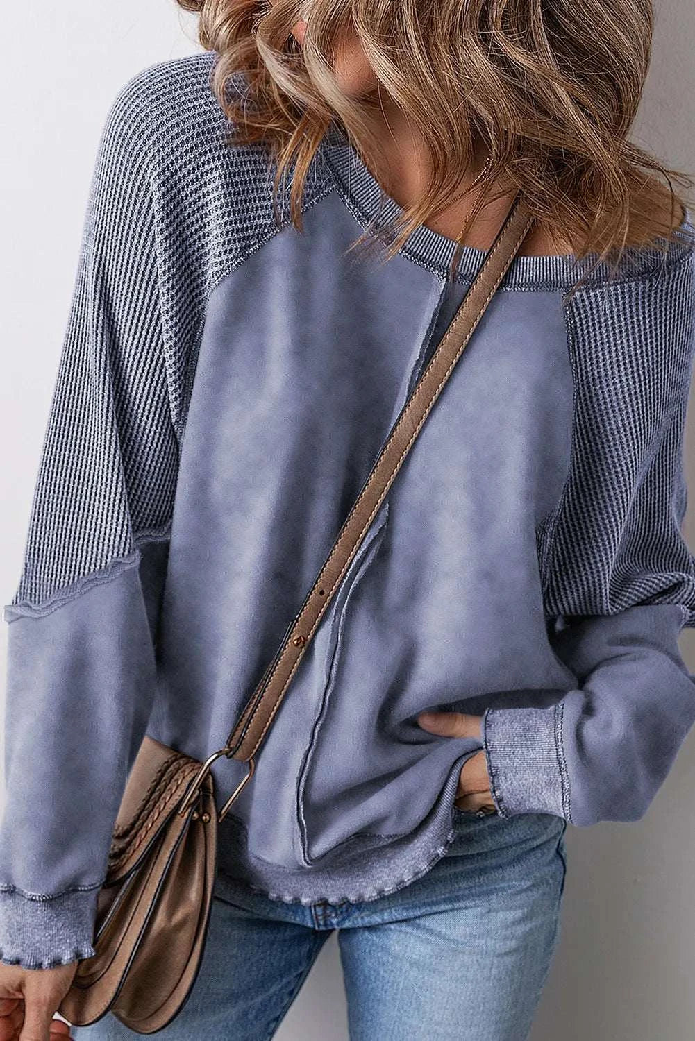 Exposed Seam Long Sleeve Sweatshirt Dusty Blue