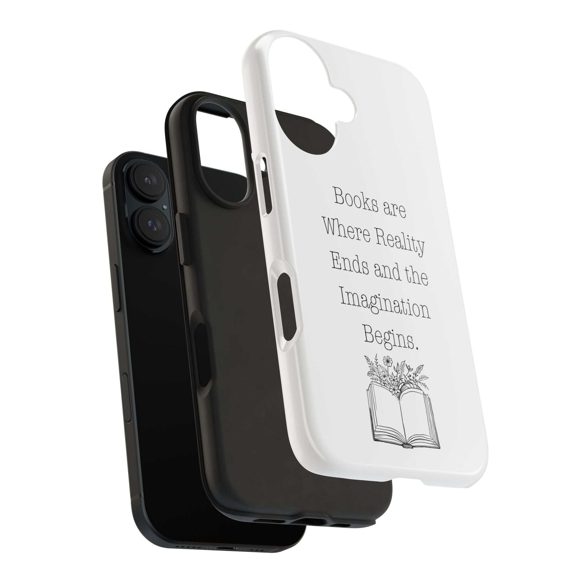 Durable Quote Book Phone Case with flower graphic and text.