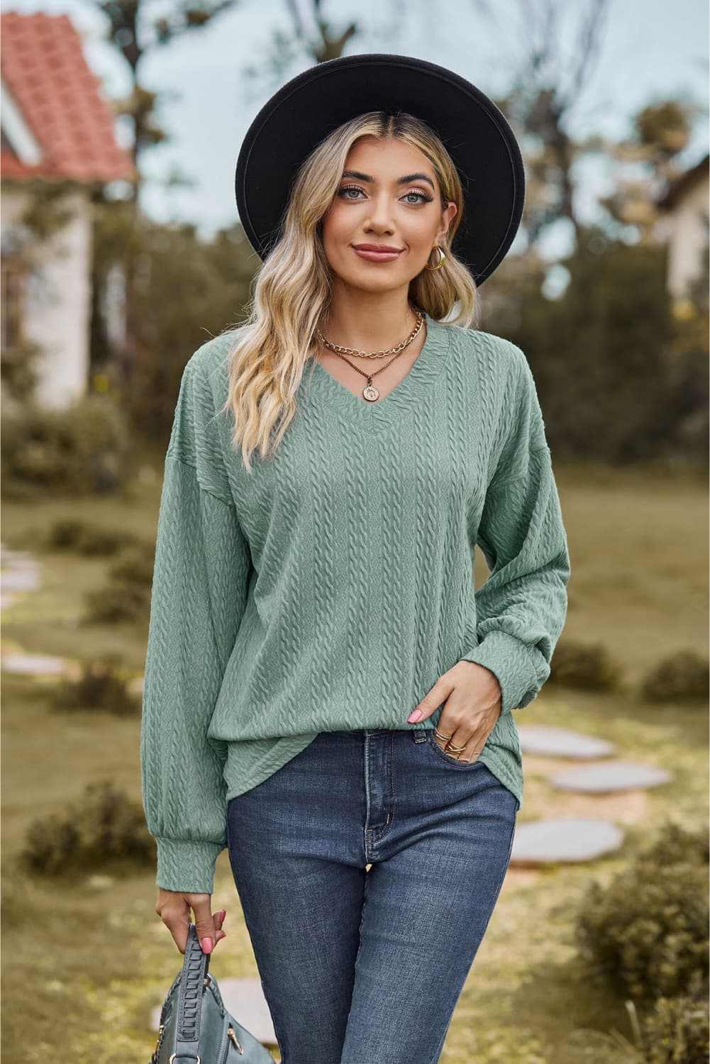 V-Neck Dropped Shoulder Blouse