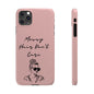 Baby pink phone case with "Messy Hair, Don't Care" quote, featuring a girl with a messy bun and sunglasses.