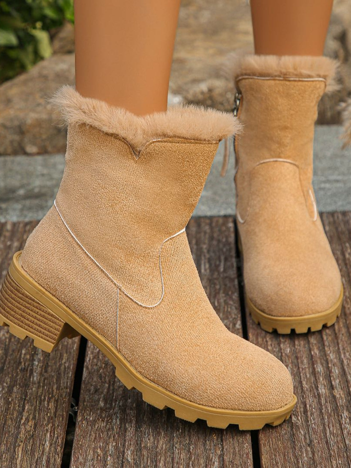 Suede Faux Fur Block Heel Boots