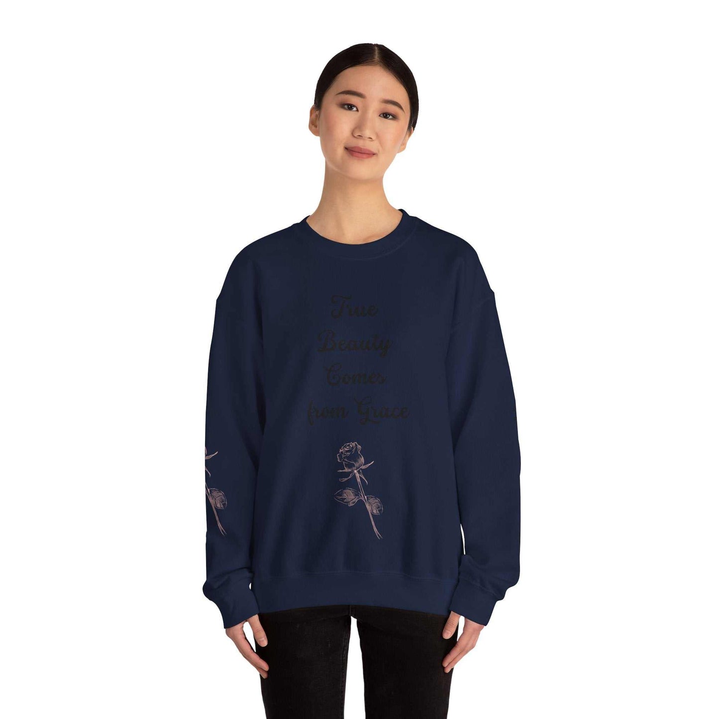 Beauty Roses Crewneck Sweatshirt - Dusty Rose Silhouette Design