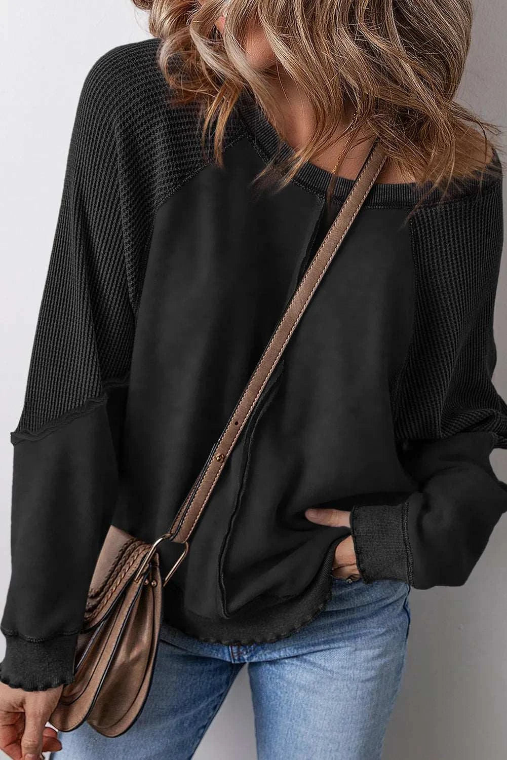 Exposed Seam Long Sleeve Sweatshirt Black