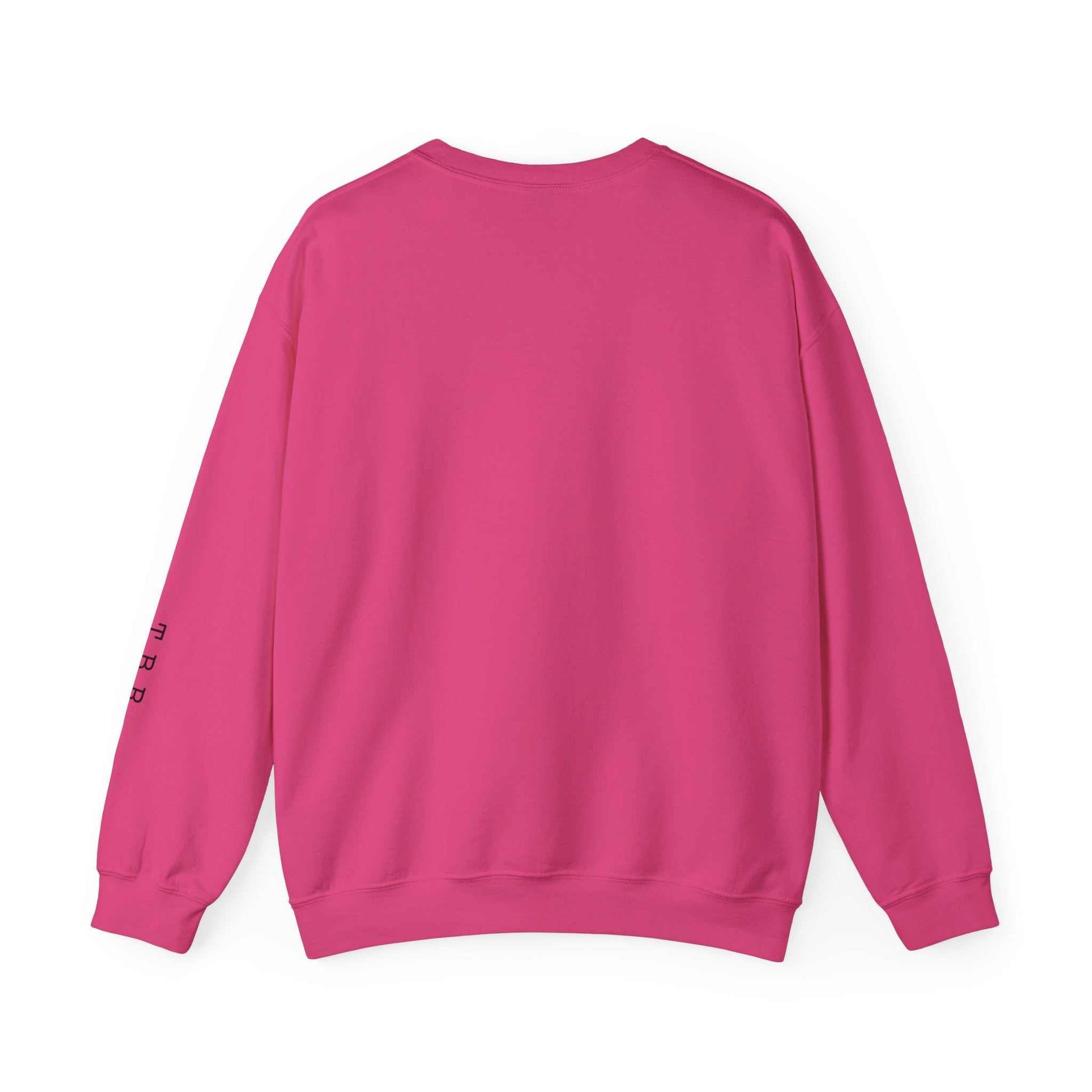 Back view of "Tsundoku" crewneck sweatshirt in vibrant pink, ideal for book lovers.