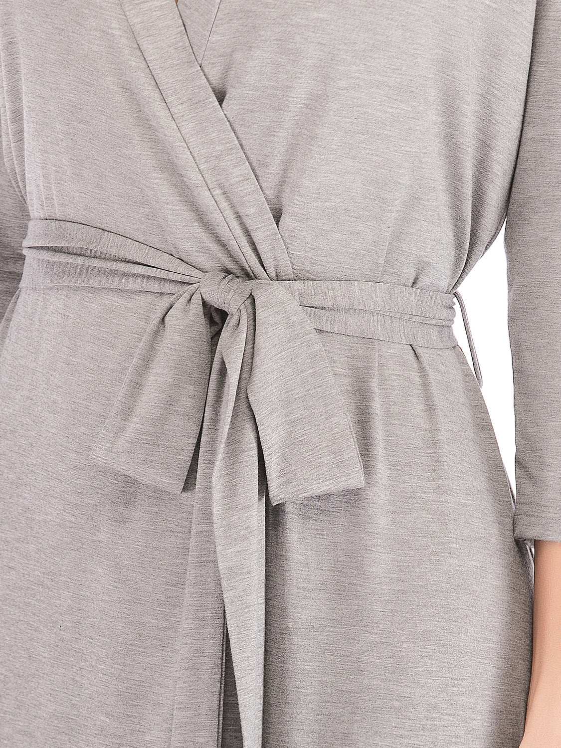 Plunge Tie Front Night Dress in gray with tied waist detail.