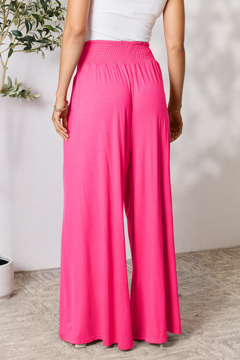 Basic Bae Full Size Smocked Wide Waistband Wide Leg Pants