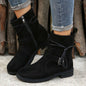 Suede Side Zip Round Toe Boots Black