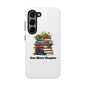 Phone case with book pile design, strong Lexan plastic, ideal for book lovers.