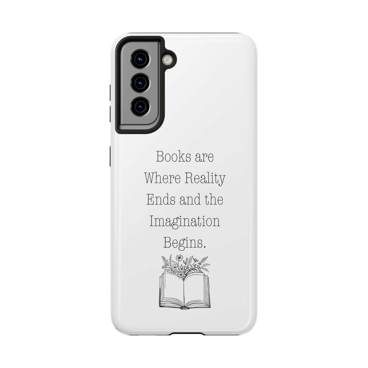 Durable Quote Book Phone Case with flower and book graphic, ideal for literary enthusiasts.