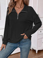 Double Take Striped Half Zip Long Sleeve T-Shirt Success Black