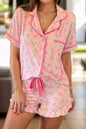 Candy Cane Collared Neck Top and Shorts Lounge Set in pink with candy cane pattern.