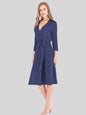 Blue plunge tie front night dress, 3/4 sleeves, slightly stretchy cotton blend.