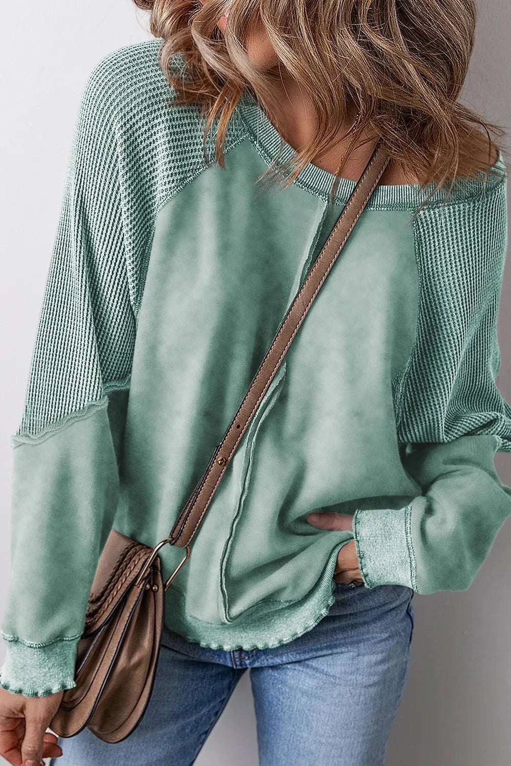 Exposed Seam Long Sleeve Sweatshirt Gum Leaf