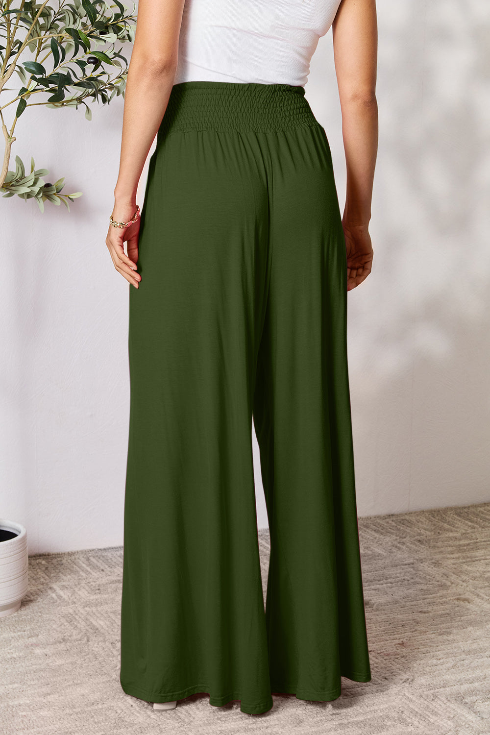 Basic Bae Full Size Smocked Wide Waistband Wide Leg Pants