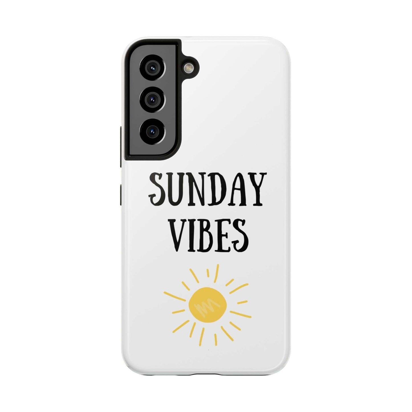 Sunday Vibes phone case with sun graphic and durable Lexan plastic.