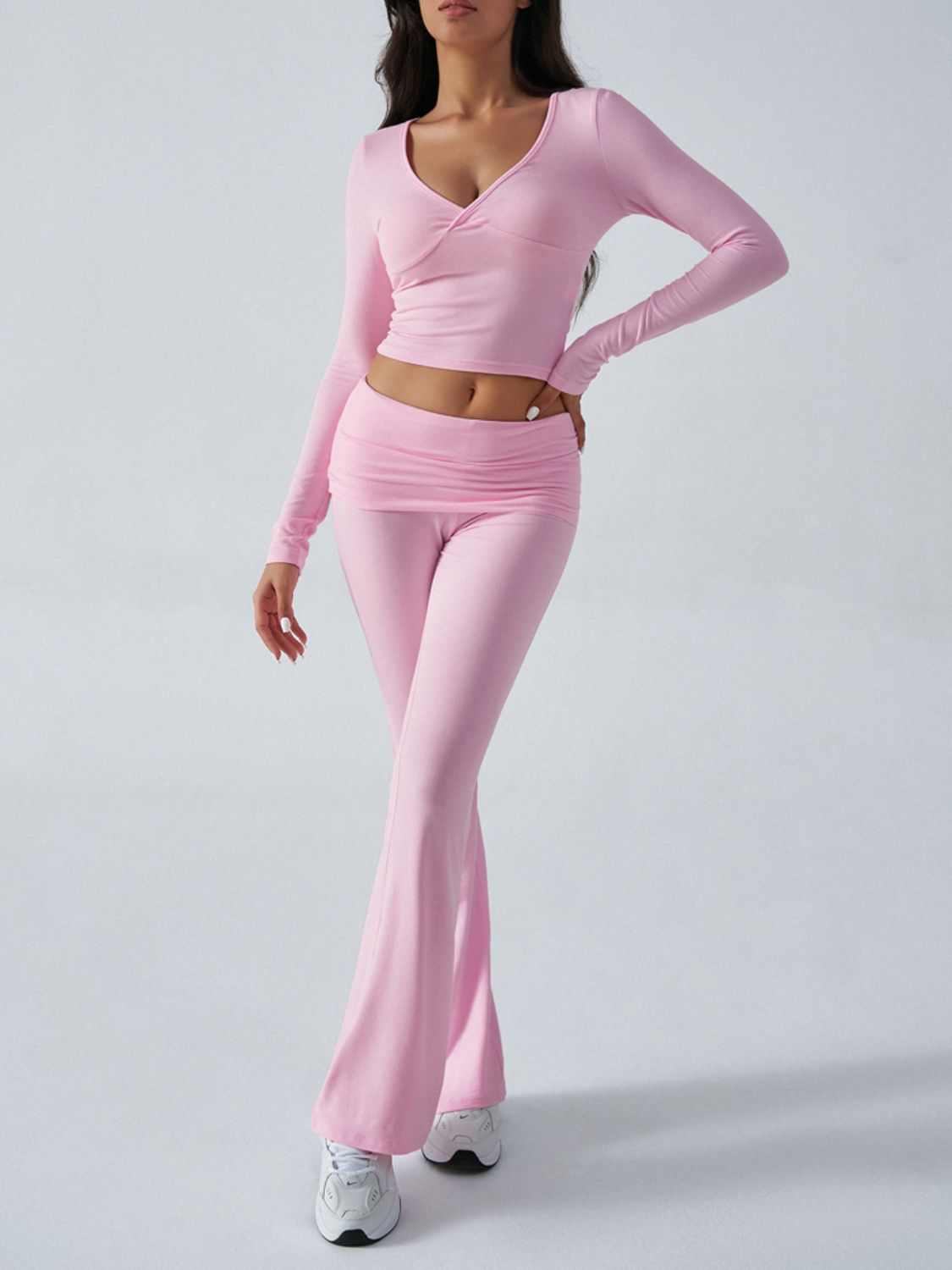 Devine Ruched Long Sleeve Top and Pants Set