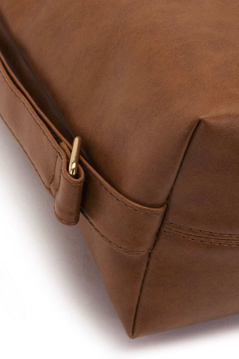 Large PU Leather Crossbody Bag with a brown finish, detailed view.