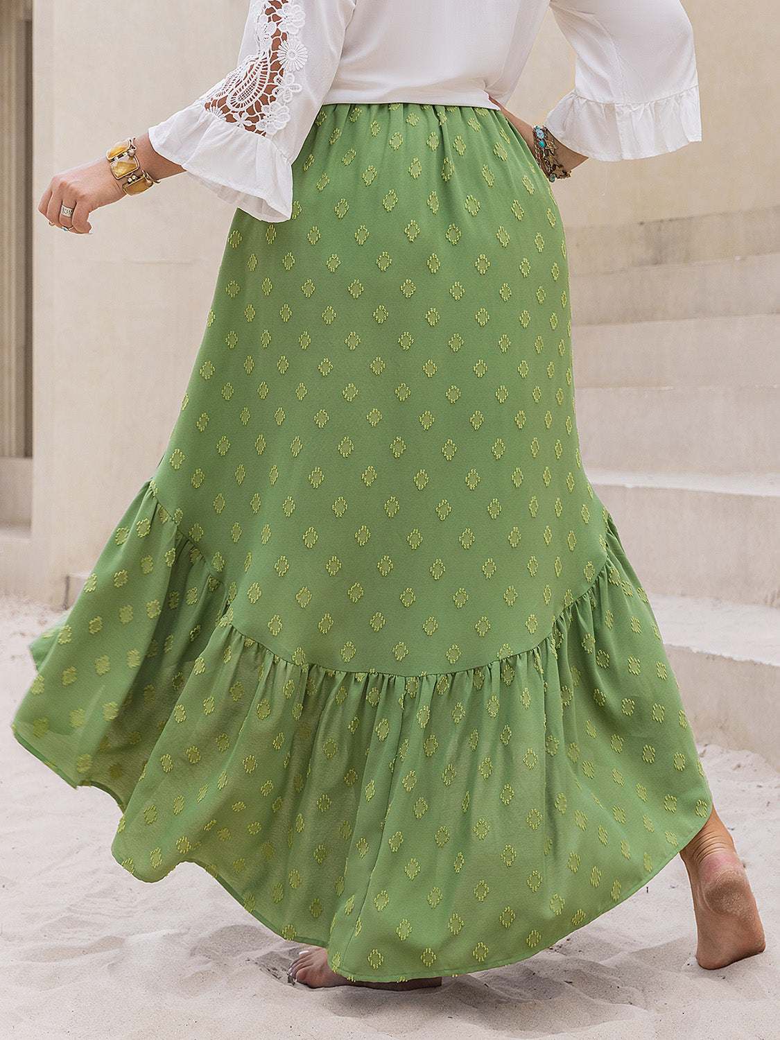 Plus Size High-Low Skirt Matcha Green