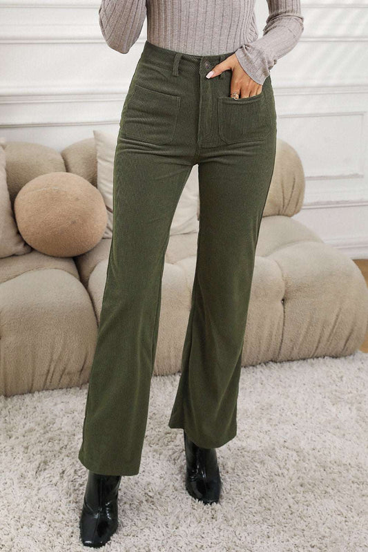 Pocketed High Waist Straight Leg Pants Moss