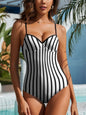 FAM-FAM Striped Spaghetti Strap One-Piece Swimwear with removable padding.