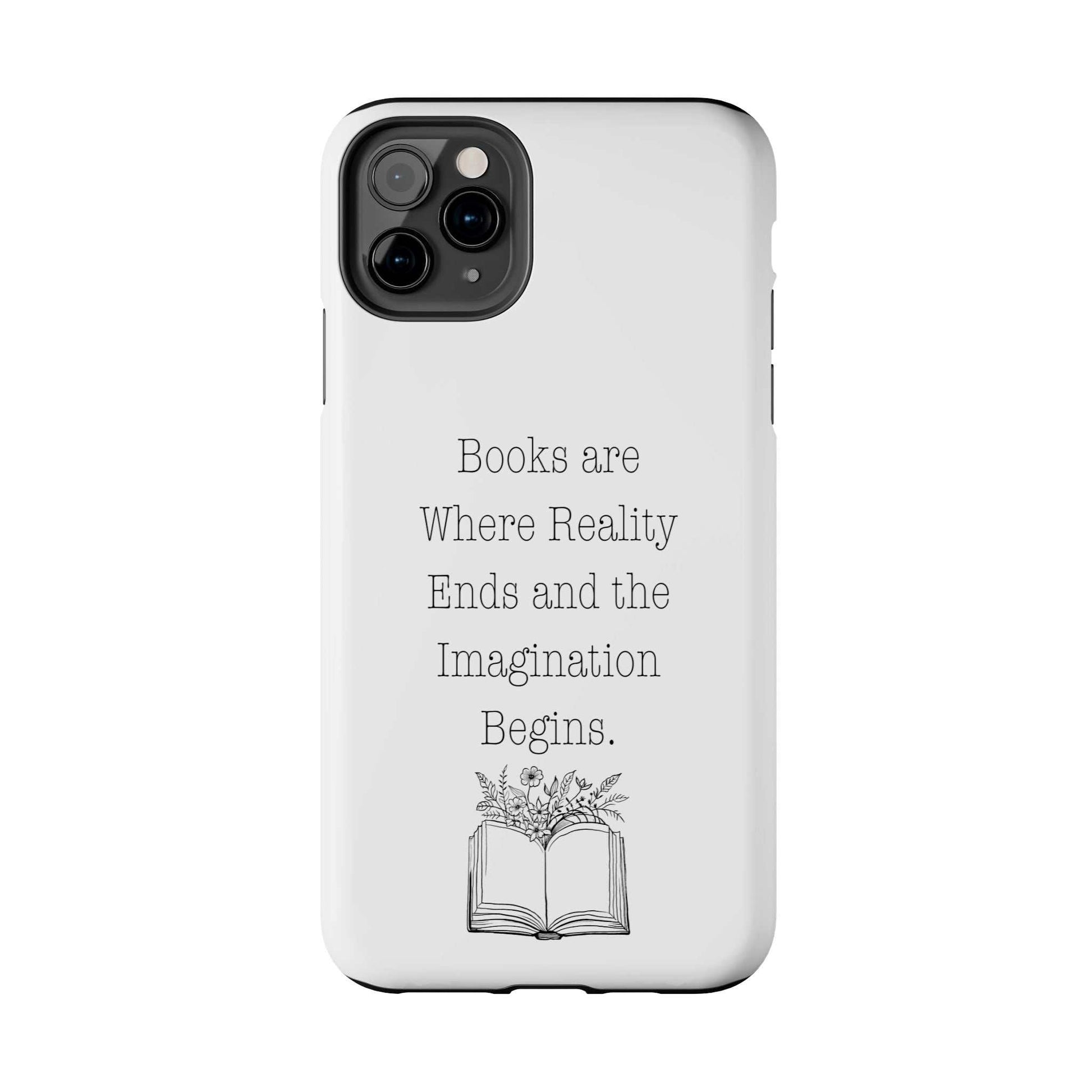 Quote Book Phone Case with floral graphic and inspirational quote.