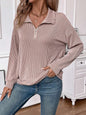 Double Take Striped Half Zip Long Sleeve T-Shirt Success Taupe