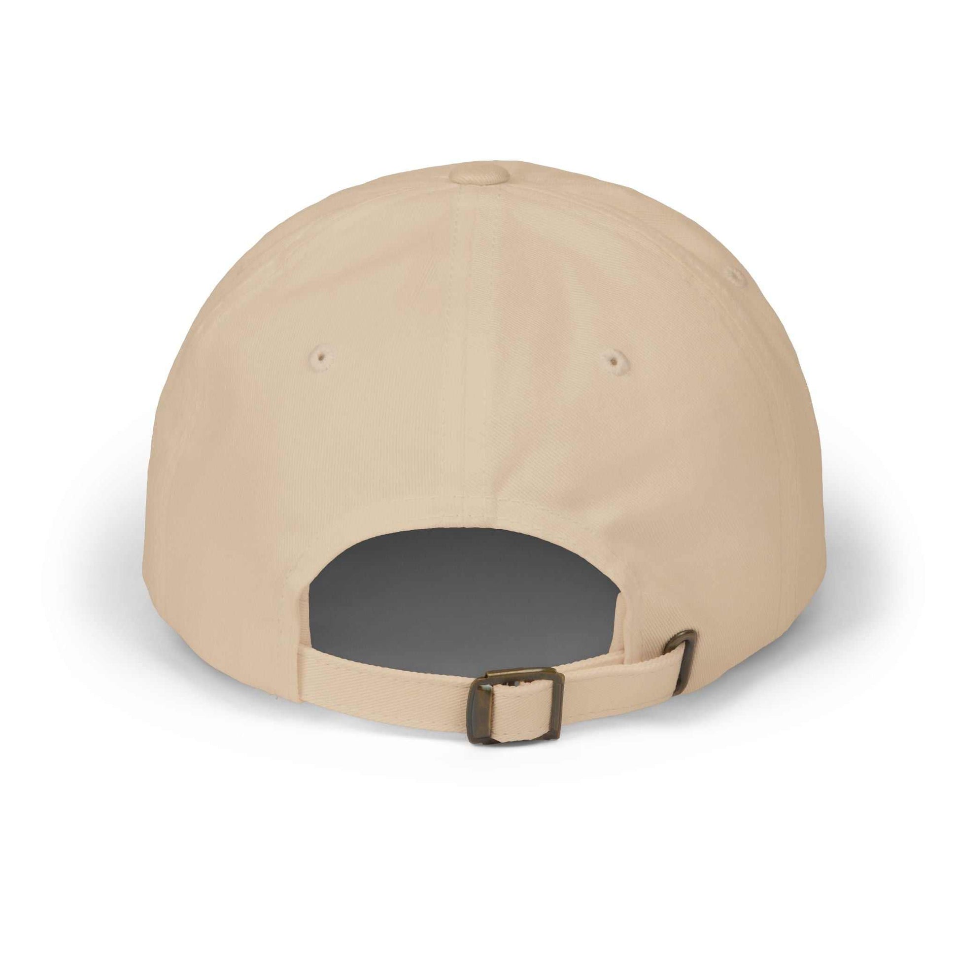 Classic Dad Cap with adjustable snap closure and precurved visor in beige.