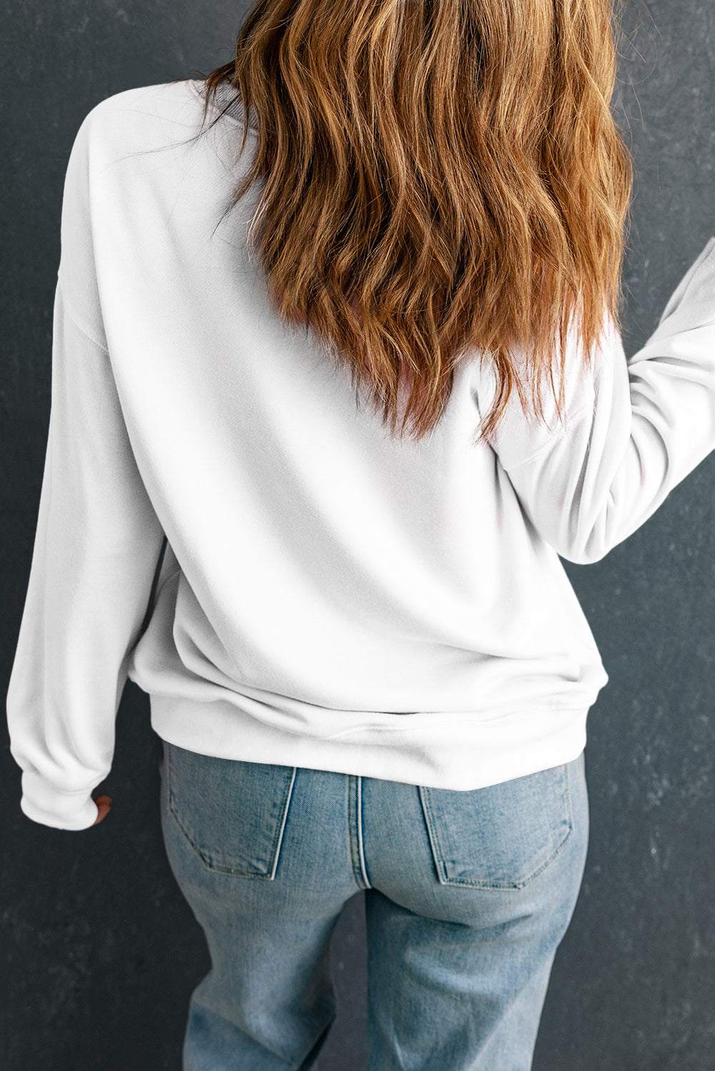 Letter Graphic Round Neck Long Sleeve Sweatshirt White