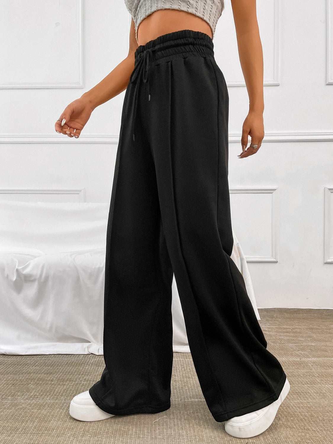 Honey Drawstring Elastic Waist Wide Leg Pants