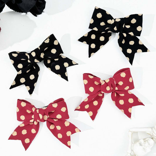 2-Piece Polka Dot Bow Hair Clip in polyester, black and red, 3.5 inches.