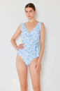 Marina West Swim Full Size Float Ruffle Faux Wrap One-Piece Swimsuit with tie detail and frilly straps.