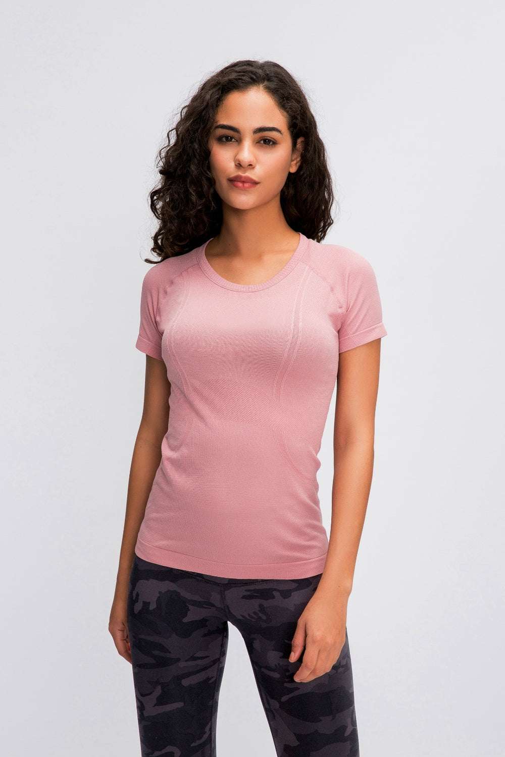 Millennia Round Neck Short Sleeve Active T-Shirt in pink, basic style, for women.