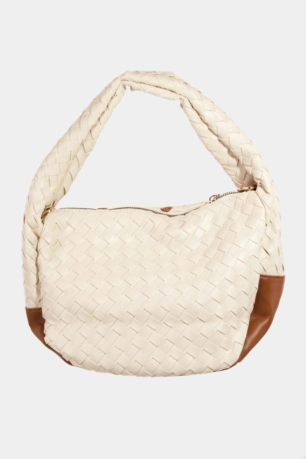 Fame Tassel Detail Weave Semi Circle Bag, faux leather, basket weave design, small size, PU Leather.