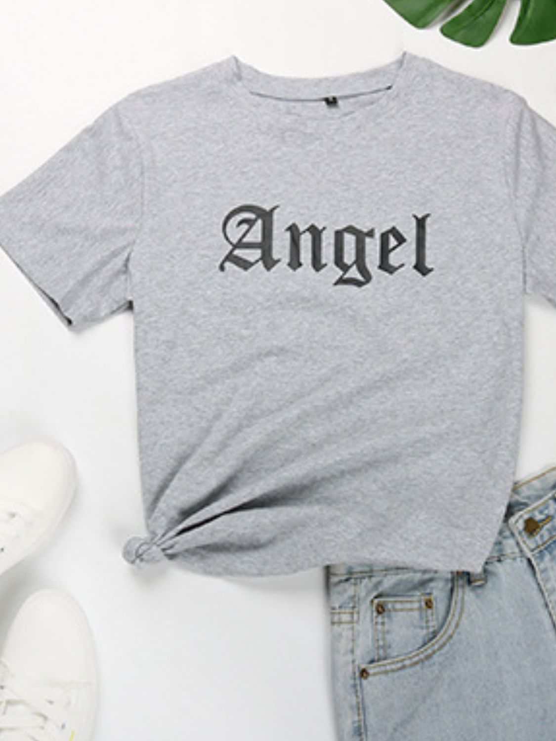 Perfee ANGEL round neck short sleeve T-shirt, basic style, slightly stretchy, 95% cotton, gray color.