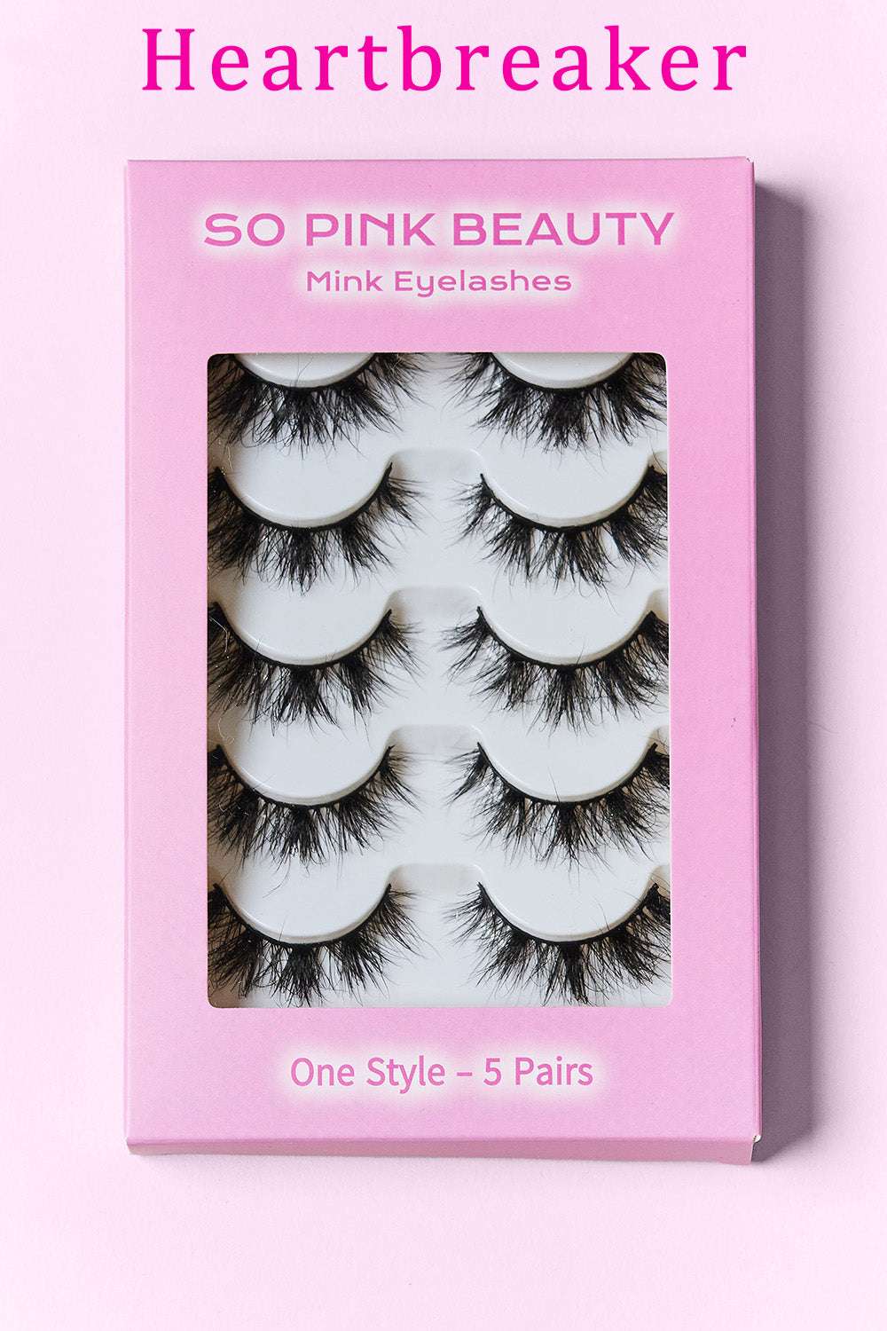 SO PINK BEAUTY Mink Eyelashes 5 Pairs in pink packaging.