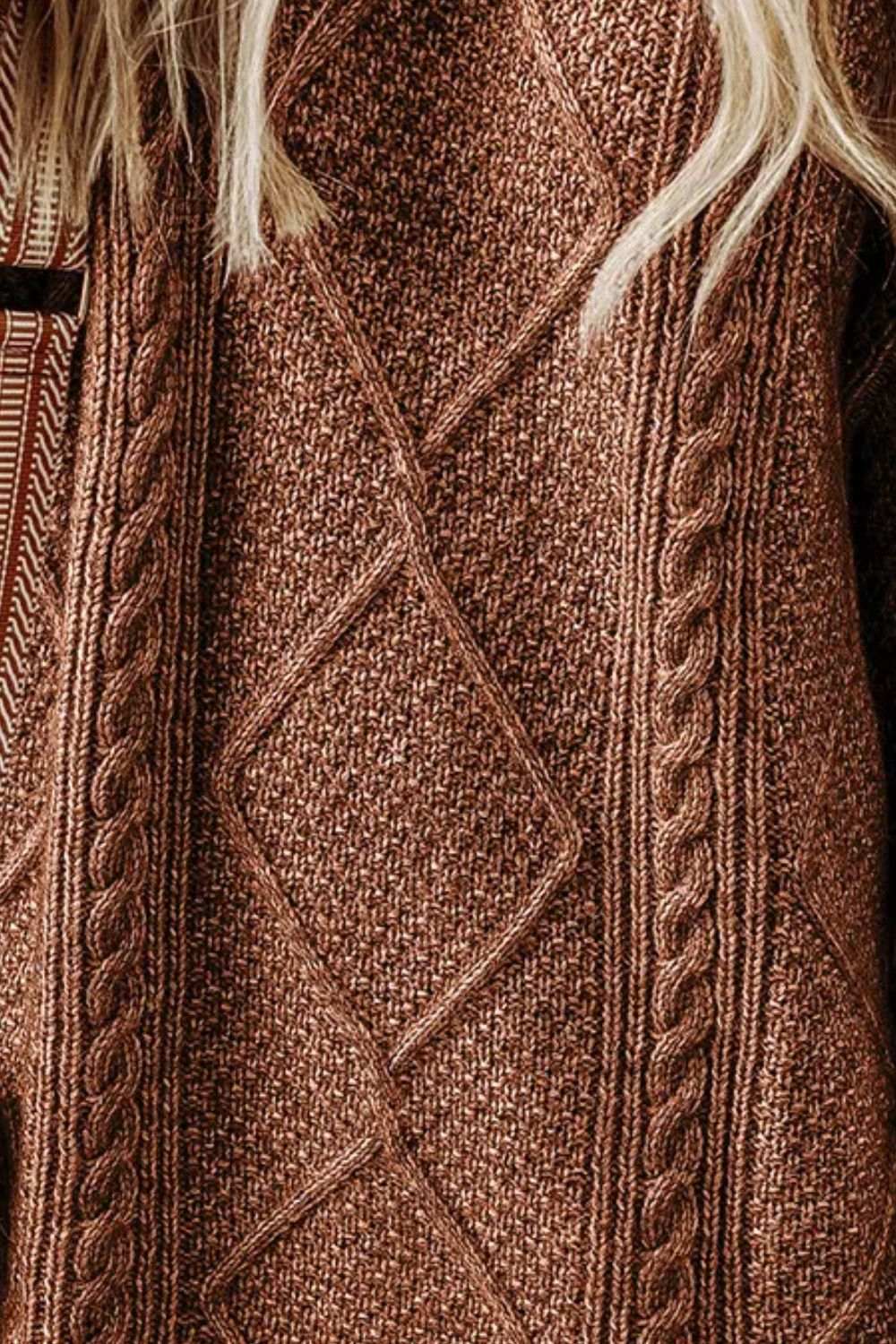 Cable-Knit Round Neck Sweater Dress Taupe