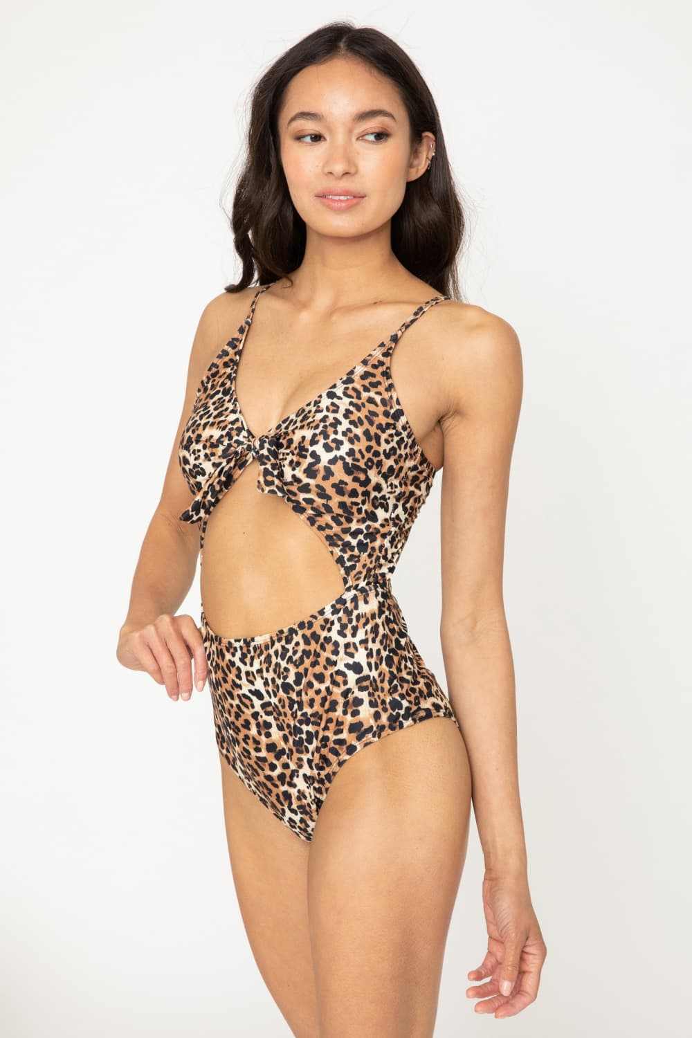 Leopard print cutout one-piece swimsuit with plunging neckline by Marina West Swim.