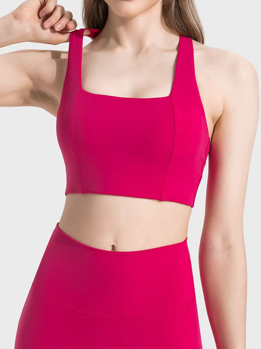 Millennia Scoop Neck Sports Bra, breathable sporty design, solid pattern, sleeveless, moderate stretch, for yoga activities.