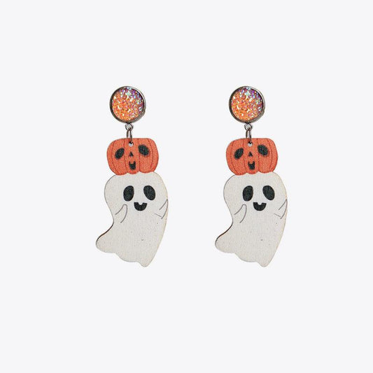 Ghost Shape Wooden Dangle Earrings