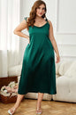 Plus size tie-shoulder midi night dress, sleeveless, v-neck, solid color, minimalist style.