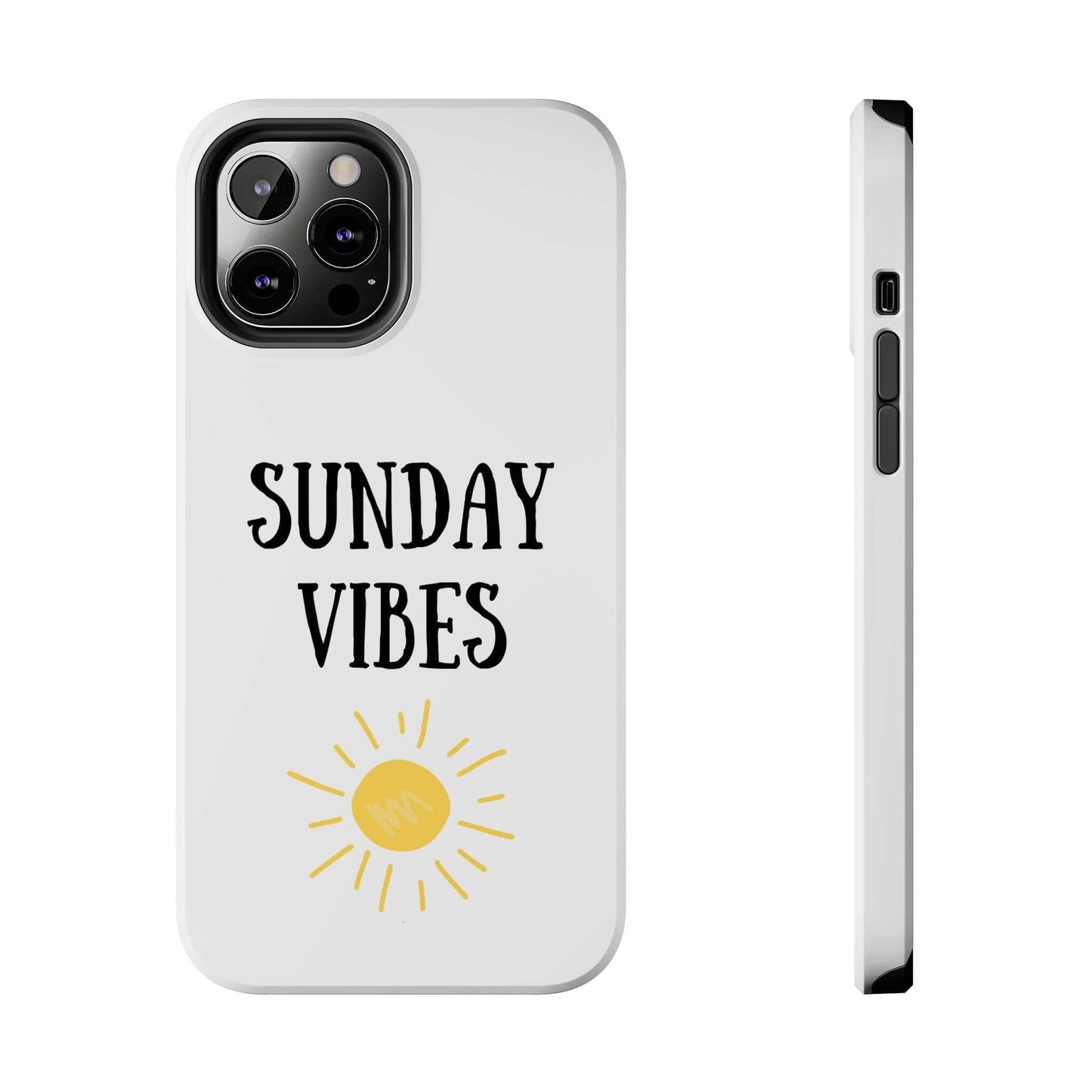 'Sunday Vibes' sun graphic phone case on durable Lexan plastic, glossy finish.