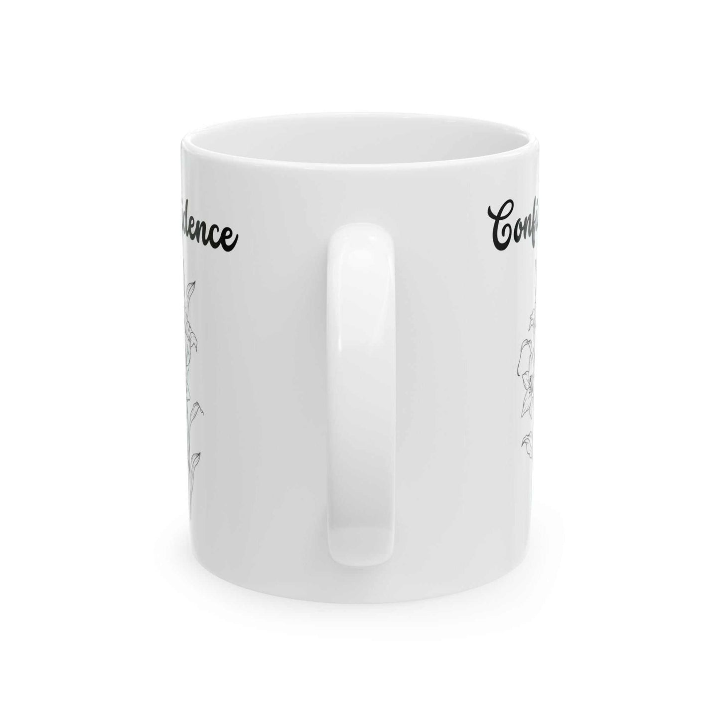 Ceramic mug with confidence lily design, vibrant colors, microwave and dishwasher safe.