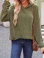 Double Take Textured Kangaroo Pocket Long Sleeve Hoodie Army  Green