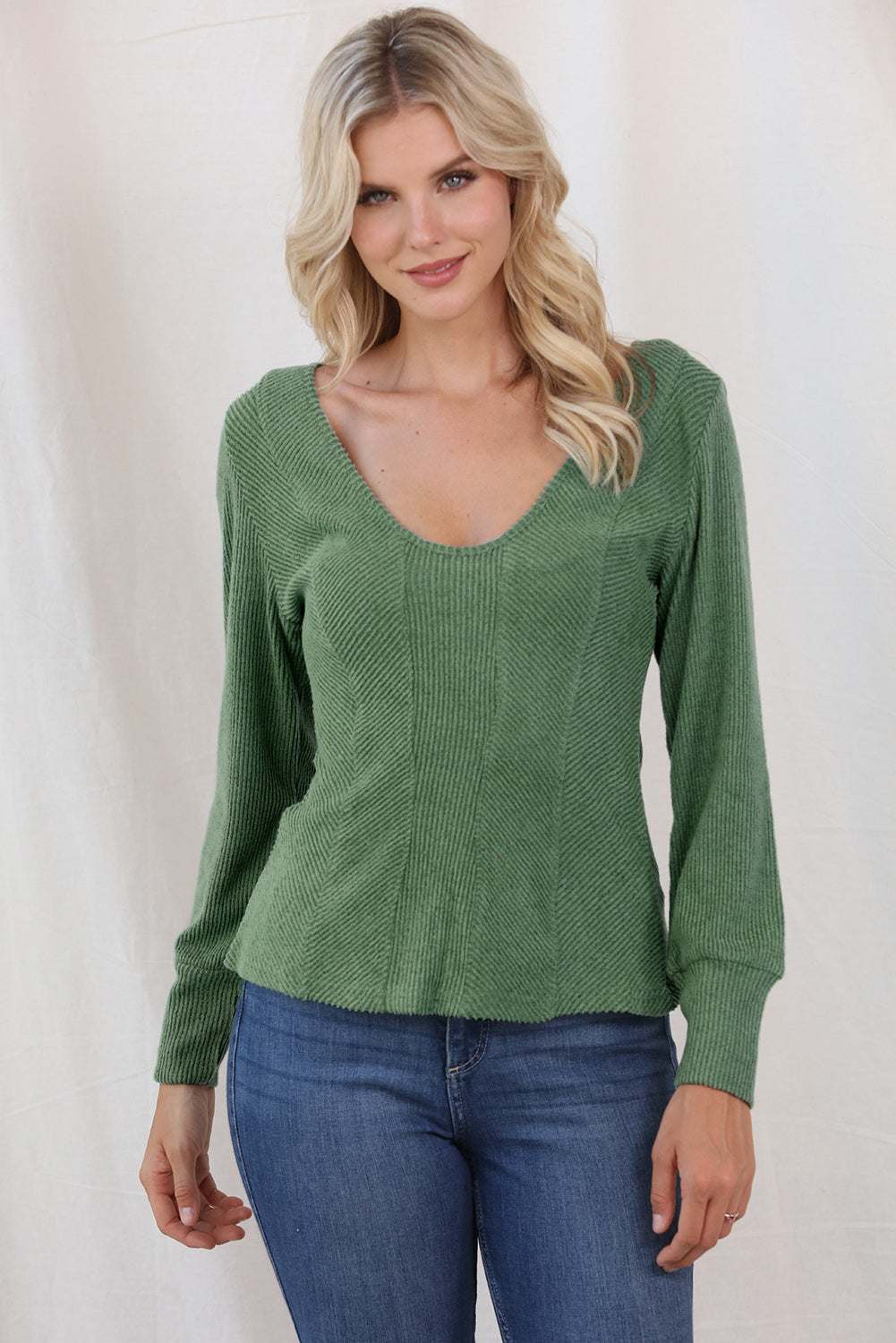 Scoop Neck Long Sleeve Top Matcha Green