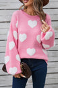 Angel Wings Heart Dropped Shoulder Long Sleeve Sweater Pink