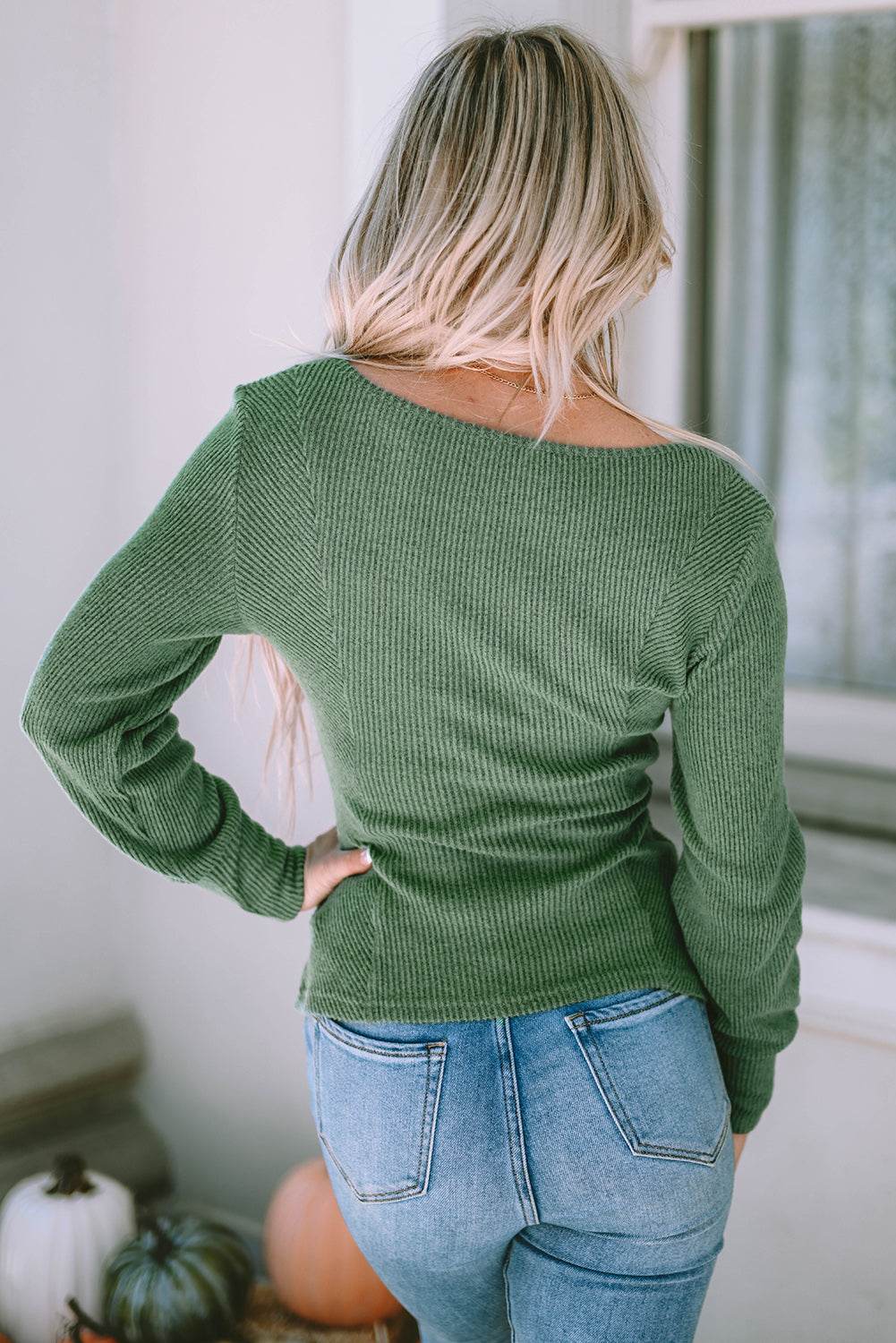 Scoop Neck Long Sleeve Top Matcha Green