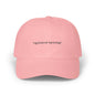 Classic dad cap in pink with "Queen of Mystery" text, featuring a 6-panel structure and precurved visor.