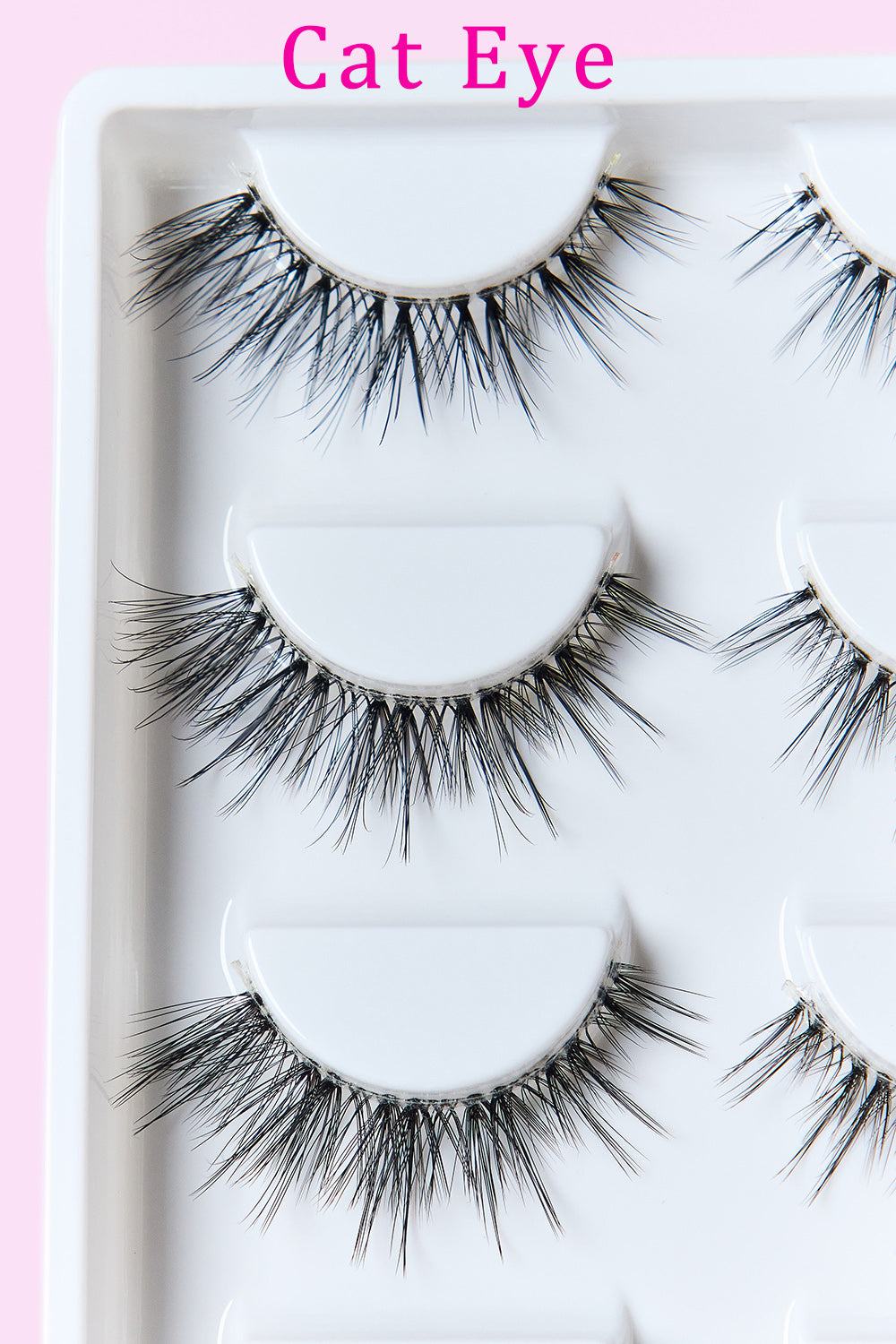 PINK BEAUTY Faux Mink Eyelashes 5 Pairs with cat eye design, luxurious and lightweight.